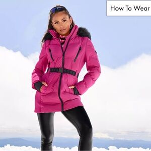Michael Kors Women's Pink Ski Jacket with Black Details